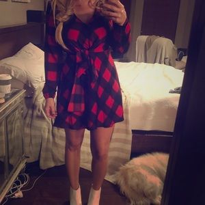 Express Buffalo Plaid faux wrap dress
